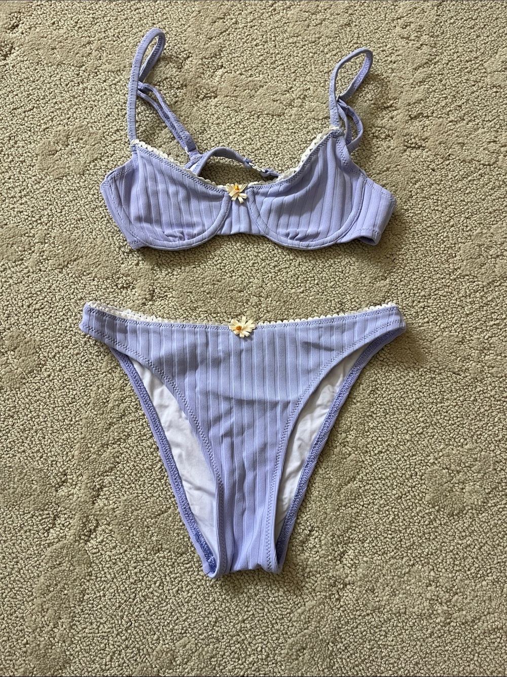 SOLID & STRIPED Lavender Ribbed Bikini Set with Daisy Accents